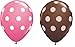 Balloons 11 Inch Premium Latex Brown and Rose Pink Balloons with White Polka Dots Polka Dots Pkg/6