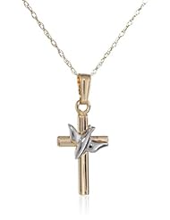 14K Two-Tone Childrens Embossed Cross with Holy Spirit Necklace, 15"