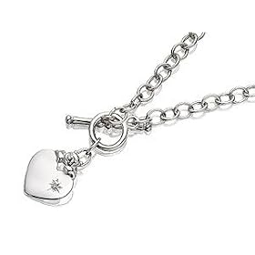 Disney Sterling Silver Winnie The Pooh T-Bar And Diamond Heart Charm Necklace