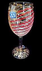 America's Flag Design - Hand Painted - Wine Glass - 8 oz..