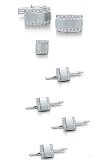 Solid 14k White Gold and Lined Diamonds Cufflinks, Tie Tac and Stud Set