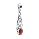 Sterling Silver 9mm x 7mm Oval Shape Garnet Cubic Zirconia Celtic knot 24mm x 9mm Dangle Pendant