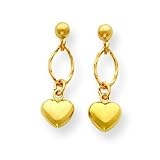 14k Puffed Heart Dangle Earrings