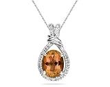 Oval Shaped Citrine and Diamonds Pendant in White Gold