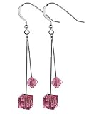 Fantastic Pink Swarovski Cube Crystal Sterling Silver French Ear Wire Hook 2.5
