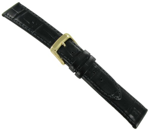 18mm Speidel Alligator Grain Padded Genuine Leather Black Watch Band