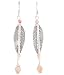 Long Double Sided Leaf Dangle Earrings in Hill Tribe Silver with Peach Quartz Gemstone Beads, #7941
