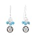 Small Round Raised Lotus Flower Dangle Earrings in Sterling Silver with Beads of Turquoise, #8181