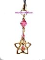 Gold Tone Flower Cell Phone Charm with Swarovski Crystal - Pink