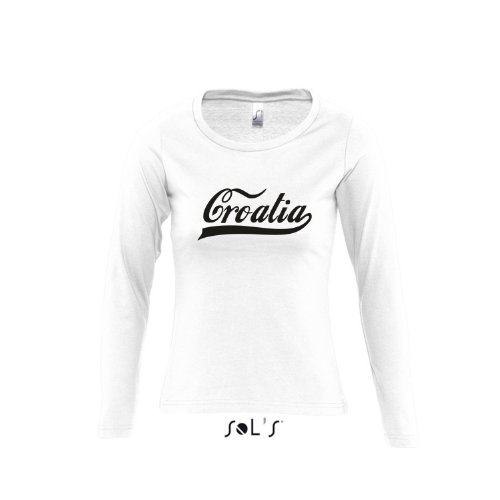 Kroatien Oldschool Croatia LÄNDERSHIRT EM / WM FAN Trikot – Damen Langarm Longsleeve T-Shirt S-XL , White – schwarz , L