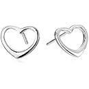 Sterling Silver Open Heart Button Earrings