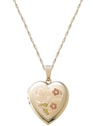 14k Yellow Gold Engraved "I Love You" Heart Locket with Tricolor Necklace, 18"