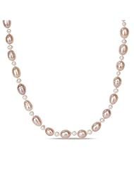 Sterling Silver Freshwater Pink and White Pearl Necklace (3.5-4.0mm) (18")