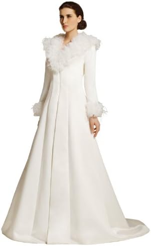 JSSHAN Women's Winter Long Sleeves Matte Satin Train Robe Gown Bridal Wedding Dress Size US4/UK8/EUR36 Color White