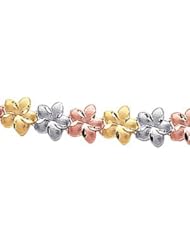Tricolor 14K Pink, White & Yellow Gold Metal Mold Plumeria Flowers Bracelet