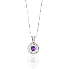 DAZZLING GENUINE AMETHYST and DIAMOND BEZEL SET 14K WHITE GOLD PENDANT by Fairfield Jewelers