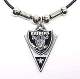 Oakland Raiders Leather Necklace w/Beads & Pewter Pendant - NFL Football Fan Shop Sports Team Merchandise