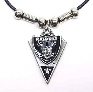 Oakland Raiders Leather Necklace w/Beads & Pewter Pendant - NFL Football Fan Shop Sports Team Merchandise