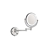 Rozin 伸縮ミラー 円形 鏡 クロムめっき LEDライト 化粧鏡 ミラー 360度回転 壁取り付け