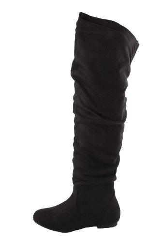 Women's Slouchy Over the Knee Comfortable Casual Trendy Round Toe Mid Calf Slouch Thigh High Flat Heel Boots Fashion Stylish Sexy Shoes,6 B(M) US,Black Suede-----