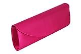 Fuschia pink slim long satin clutch bag handbag with magnetic snap closure by Olga Berg