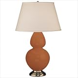 IMAGE OF Robert Abbey 1675X Double Gourd - Table Lamp, Pumpkin Glazed Ceramic Antique Silver Finish and Pearl Dupioni Fabric Shade