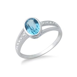 Miore - MG9012RM - Bague Femme - Or blanc 375/1000 (9 carats) 1.62 gr - Topazes bleues et diamants  - T 52