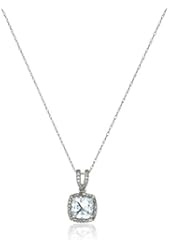 10k White Gold Cushion White Diamond Birthstone Pendant Necklace, 18"