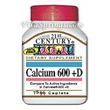 Calcium 600 + D 75 Caplets, 21st Century
