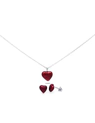 Nickel Free Sterling Silver Pendant & Earring Sets Red Enamel Heart Set