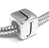 Sterling Silver Dice Cube Letter ''J'' Bead Charm For Pandora Troll Biagi Chamilia