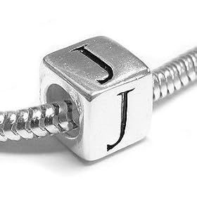Sterling Silver Dice Cube Letter ''J'' Bead Charm For Pandora Troll Biagi Chamilia