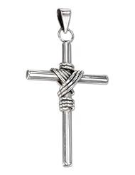 Sterling Silver Tubular Cross Pendant with Wrapped Wire Center