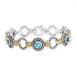 925 Silver, Smoky Topaz & Blue Topaz Bracelet with 14k Gold Accents