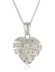 Sterling Silver "A Mother Holds Her Childs Hand Forever" Diamond Pave Heart Pendant Necklace (1/10 ct. t.w., I-J Color, I2-I3 Clarity), 18"