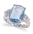 Rhodium Plated Ring With Soft Rectangle Blue Cz 14x10mm and 6 Round Czs 3mm Size 5,6,7,8,9,10,