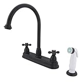 Kingston Brass KB3755AX Deck Mount 8-Inch Center Kitchen Faucet, Metal Cross Handle with White Spray