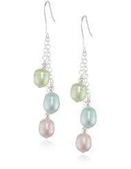 Sterling Silver Chain Freshwater Cultured Pearl Triple Drop French Wire Dangle Earrings