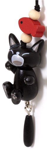 Imagen 4 de cadenita de madera con gato negro y pececito para tu móvil