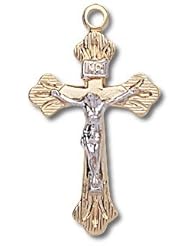Crucifix Pendant Two Tone, 14 Karat Gold Over Sterling Silver with Chain