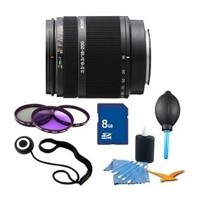 Sony SAL18200 18-200mm f/3.5-6.3 DT Lens for Sony Alpha DSLR's Essentials Kit. Kit Includes Lens, Filter Kit, 8 GB Memory Card, 3 Pcs. Lens Cleaning Kit, Lens Cap Keeper, and Professional Blower / Dust Removal System.