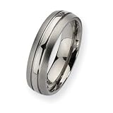 Titanium Grooved 6mm Brushed and Polished Band Ring - Size 7 - JewelryWeb