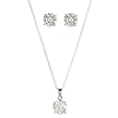 Sterling Silver Round-Cut Faceted Cubic Zirconia Necklace and Earring Set - Clear