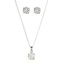 Sterling Silver Round-Cut Faceted Cubic Zirconia Necklace and Earring Set - Clear