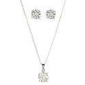 Sterling Silver Round-Cut Faceted Cubic Zirconia Necklace and Earring Set - Clear