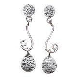 Coil Designer Post Drop Earrings Antiqued Sterling Silver with Texturing