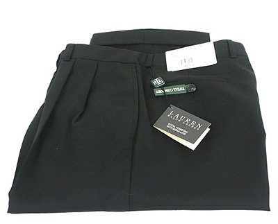 Ralph Lauren Mens Pleated Solid Black Wool Dress Pants