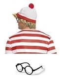 Red White Wheres Wally Hat & Glasses Funny Festival Fancy Dress