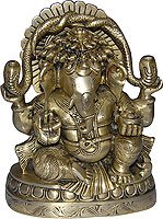 God Ganesh Brass Statue in Blessing Posture 5.75 x 2.25 x 7.25 inches
