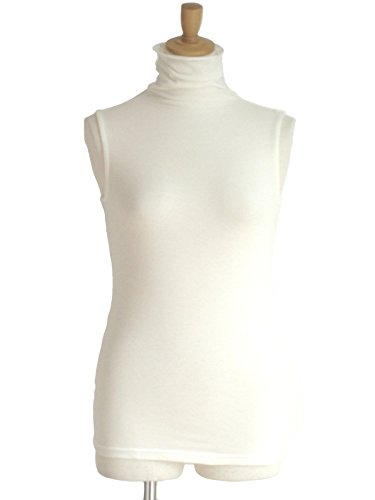 綿 無地 ストレッチ UV対策　紫外線カット タートルネック ノースリーブ カットソー